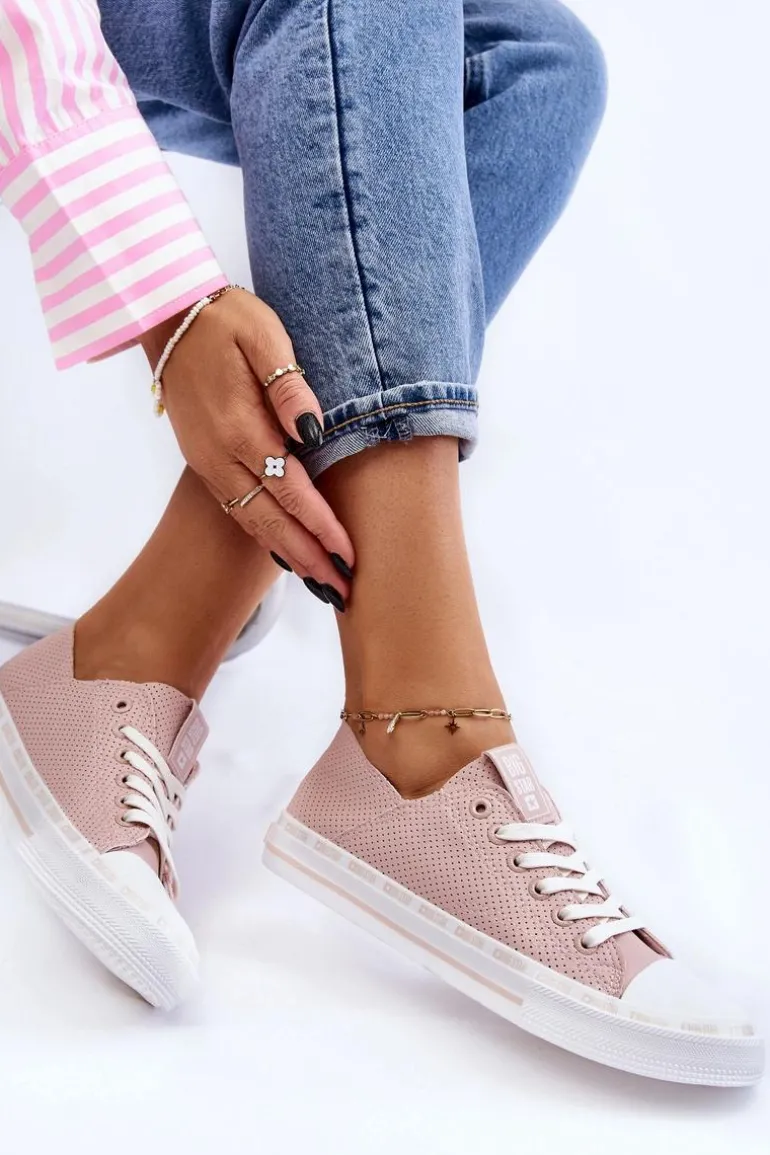 Damskie Skórzane Niskie Trampki Big Star LL274015 Różowe