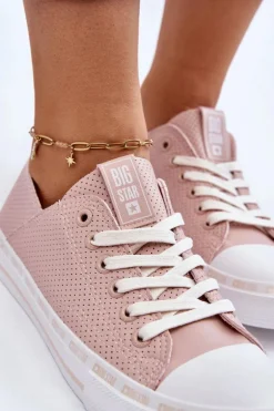 Damskie Skórzane Niskie Trampki Big Star LL274015 Różowe