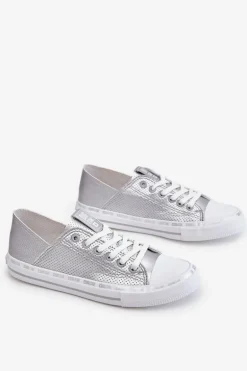Damskie Skórzane Niskie Trampki Big Star LL274016 Srebrne