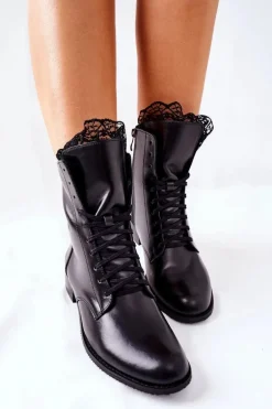 Damskie Skórzane Ocieplane Botki Nicole Czarne 2193/001