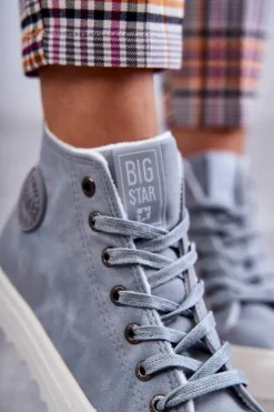 Damskie Skórzane Ocieplane Trampki Big Star EE274115 Jasnoniebieskie