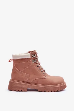 Damskie Skórzane Ocieplane Trapery Różowe Poles