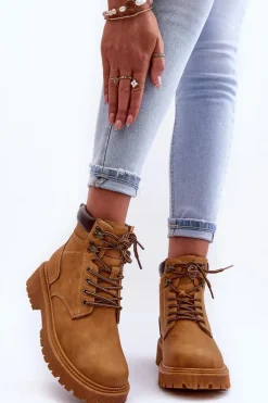 Damskie Skórzane Ocieplane Trapery Brązowe Poles