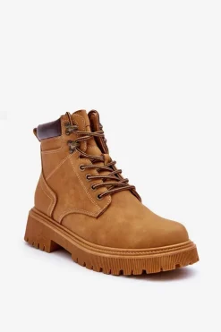 Damskie Skórzane Ocieplane Trapery Brązowe Poles