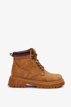 Damskie Skórzane Ocieplane Trapery Brązowe Poles