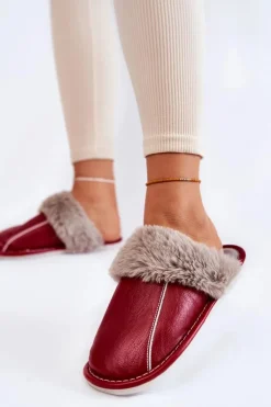 Damskie Skórzane Papcie Z Futerkiem Czerwone Rossa