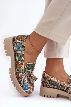 Damskie Skórzane Półbuty Frędzle Maciejka 05497-45 Multikolor