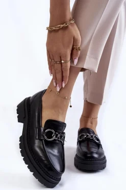 Damskie Skórzane Półbuty Loafery La.Fi Czarne Willows