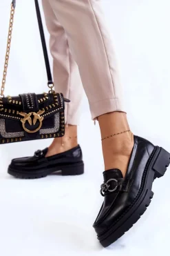 Damskie Skórzane Półbuty Loafery La.Fi Czarne Willows