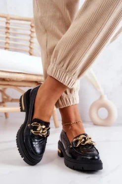 Damskie Skórzane Półbuty Loafery Czarne Mollie