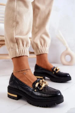 Damskie Skórzane Półbuty Loafery Czarne Mollie