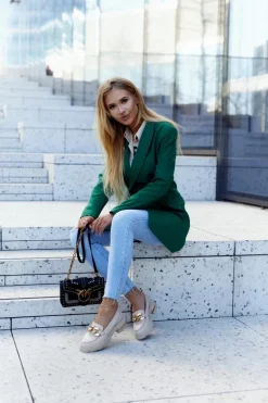 Damskie Skórzane Półbuty Loafery Beżowe Mollie