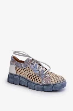 Damskie Skórzane Półbuty Maciejka 05850-06 Niebieskie