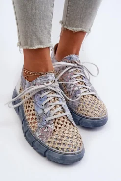 Damskie Skórzane Półbuty Maciejka 05850-06 Niebieskie