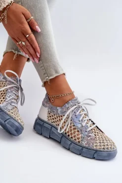 Damskie Skórzane Półbuty Maciejka 05850-06 Niebieskie