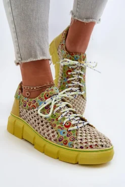 Damskie Skórzane Półbuty Maciejka 05850-09 Limonkowe