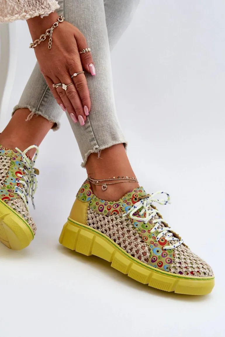 Damskie Skórzane Półbuty Maciejka 05850-09 Limonkowe