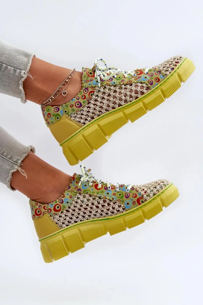 Damskie Skórzane Półbuty Maciejka 05850-09 Limonkowe