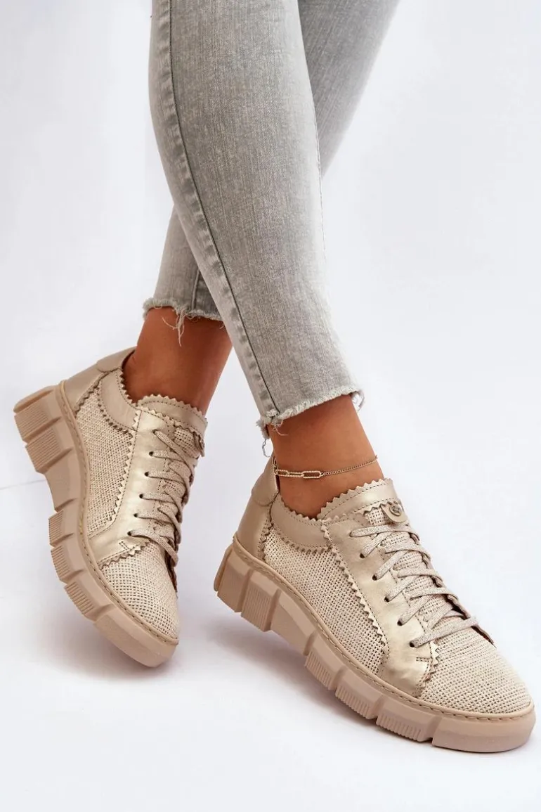 Damskie Skórzane Półbuty Maciejka 05850-22 Jasnobeżowe