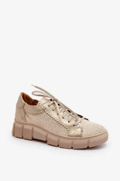 Damskie Skórzane Półbuty Maciejka 05850-22 Jasnobeżowe