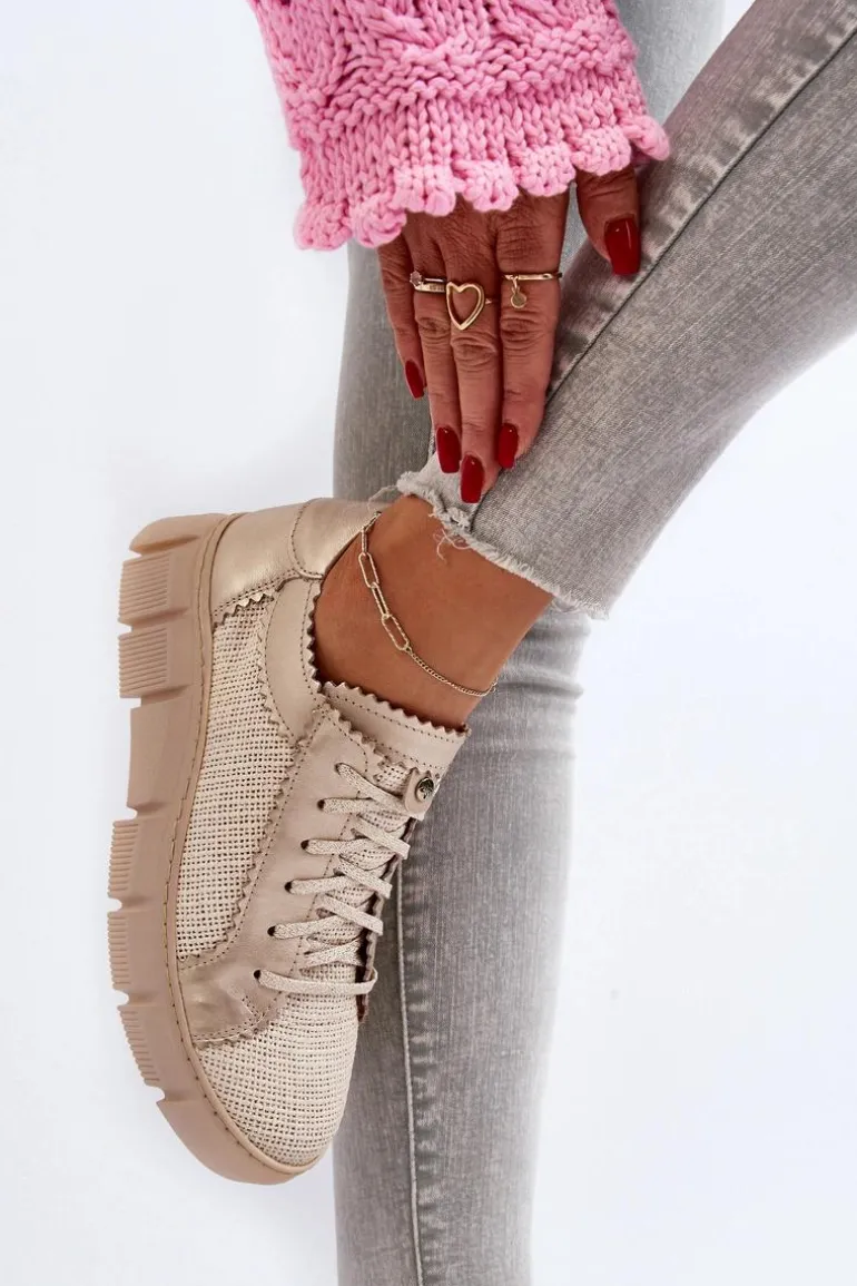 Damskie Skórzane Półbuty Maciejka 05850-22 Jasnobeżowe