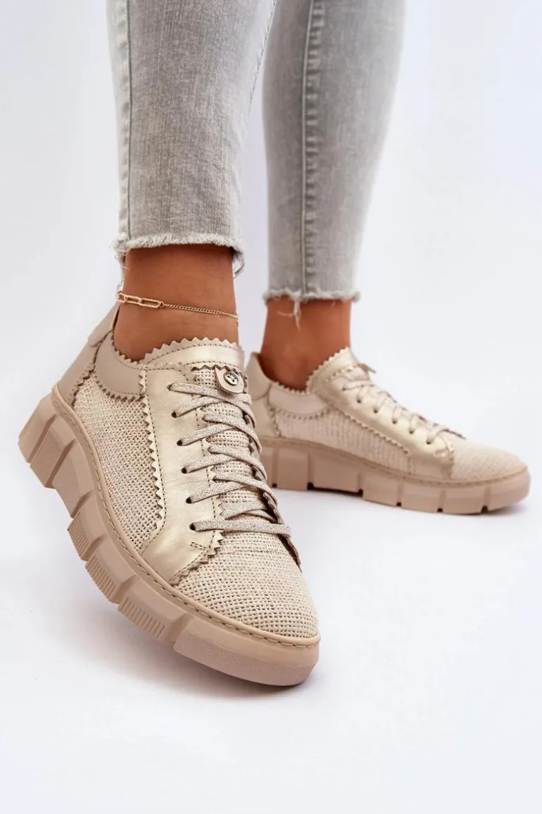 Damskie Skórzane Półbuty Maciejka 05850-22 Jasnobeżowe