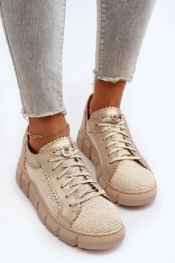 Damskie Skórzane Półbuty Maciejka 05850-22 Jasnobeżowe