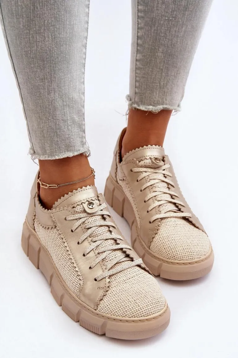 Damskie Skórzane Półbuty Maciejka 05850-22 Jasnobeżowe