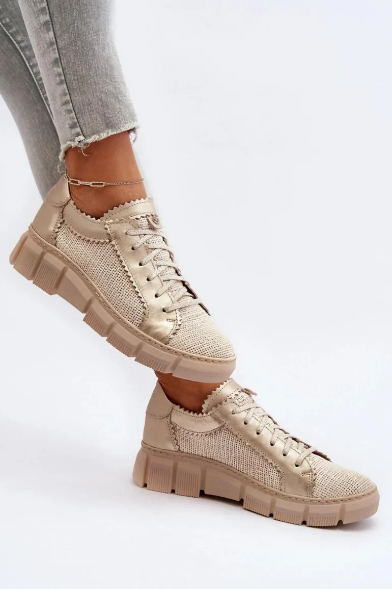 Damskie Skórzane Półbuty Maciejka 05850-22 Jasnobeżowe