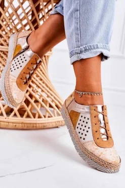 Damskie Skórzane Półbuty Maciejka Żółte 03339-44