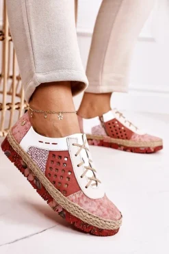 Damskie Skórzane Półbuty Maciejka Koralowe 03339-43