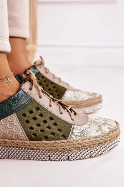 Damskie Skórzane Półbuty Maciejka Zielone 03339-09