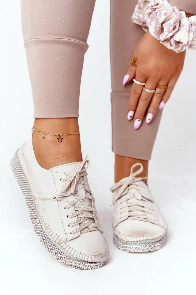 Damskie Skórzane Półbuty Maciejka 05054-25 Złote