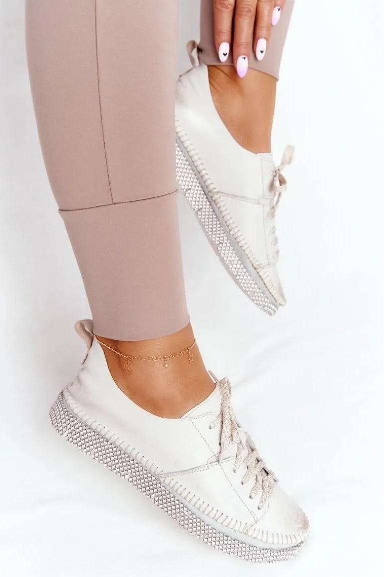 Damskie Skórzane Półbuty Maciejka 05054-25 Złote