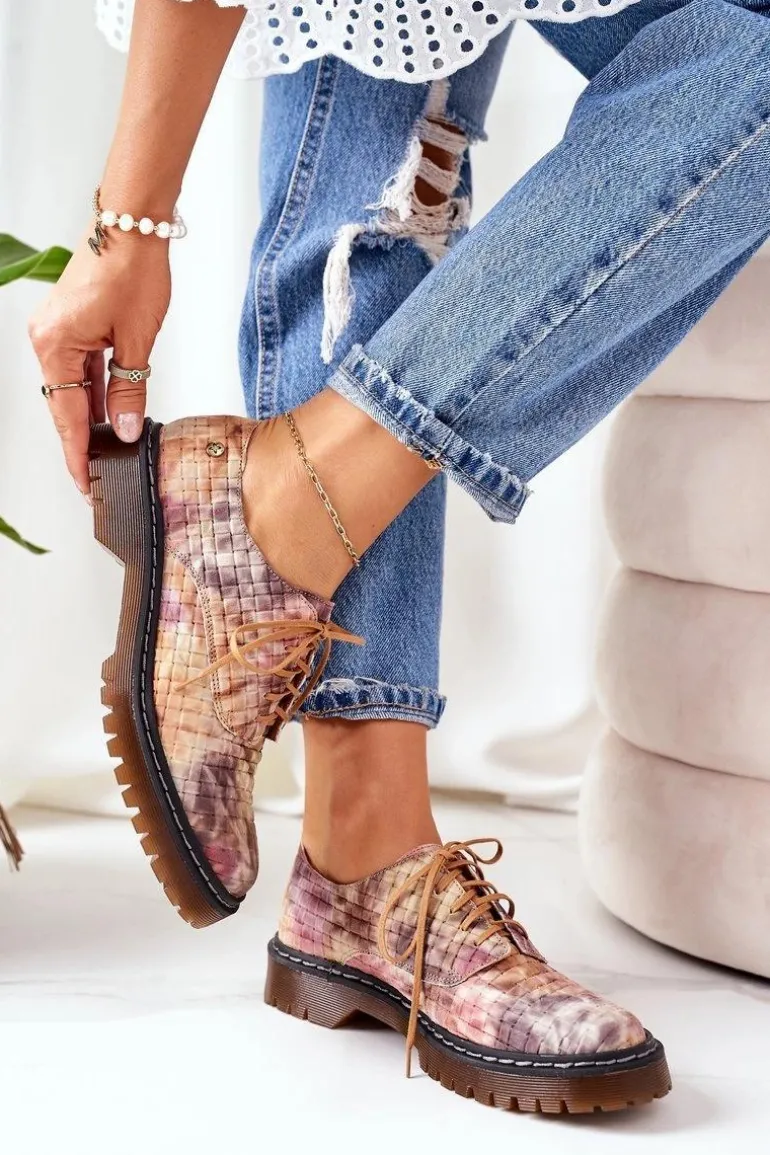 Damskie Skórzane Półbuty Oxfordy Maciejka 04087-46 Multikolor