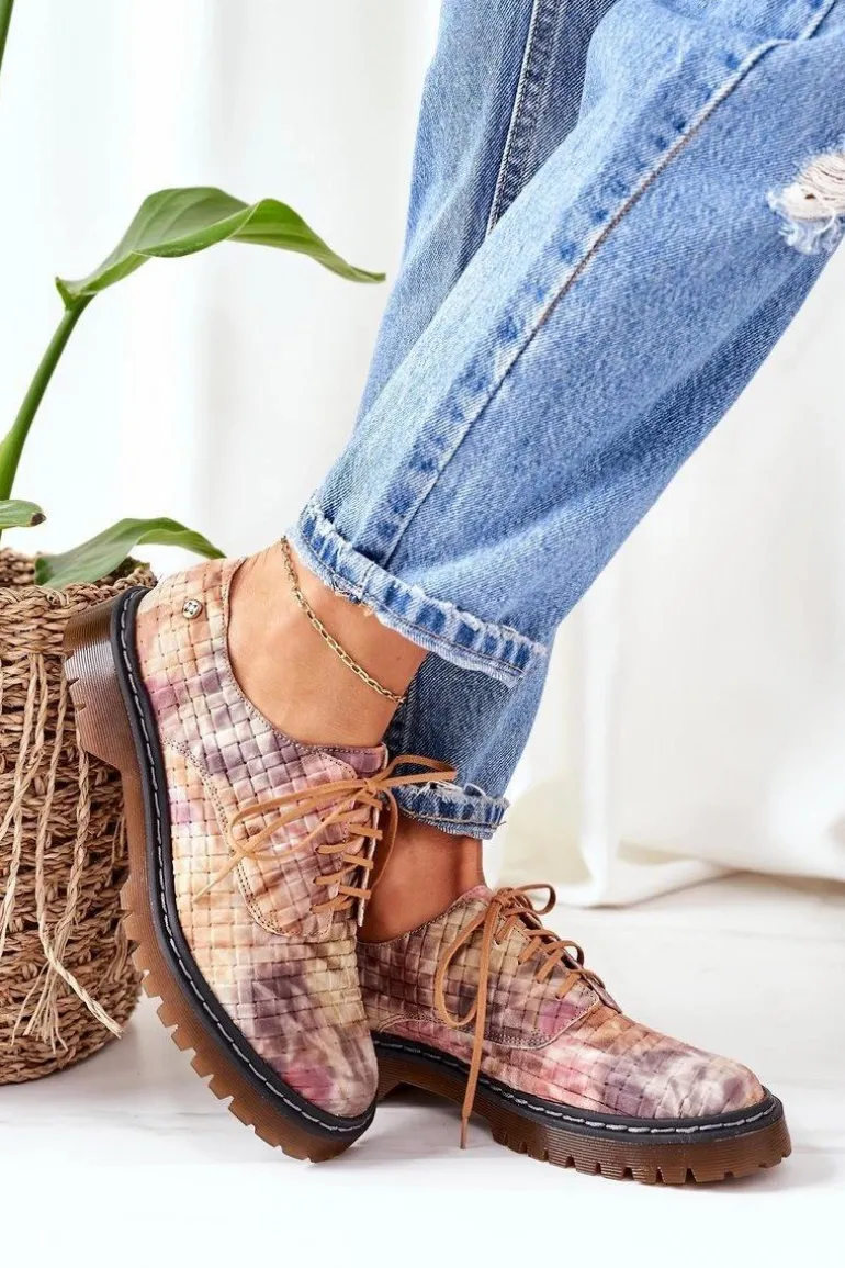 Damskie Skórzane Półbuty Oxfordy Maciejka 04087-46 Multikolor