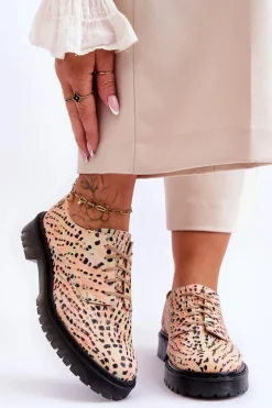 Damskie Skórzane Półbuty Oxfordy Maciejka 04087-18 Pomarańczowo-Czarne