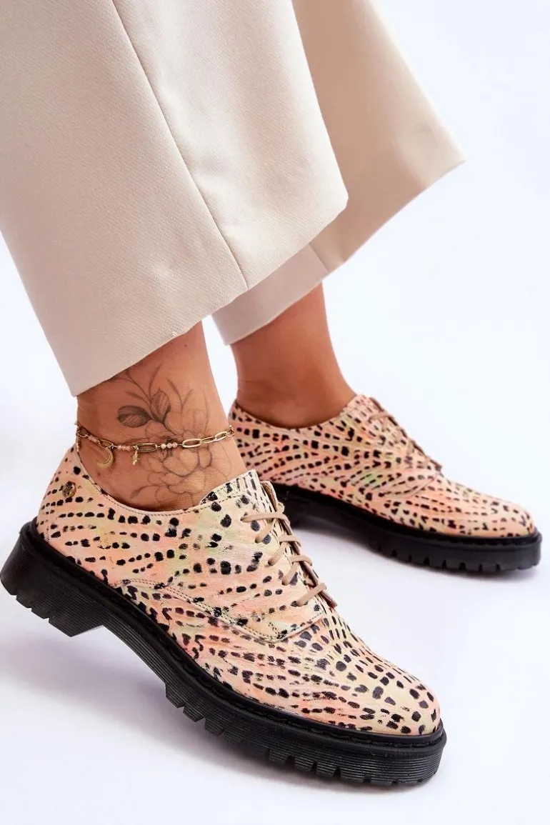 Damskie Skórzane Półbuty Oxfordy Maciejka 04087-18 Pomarańczowo-Czarne