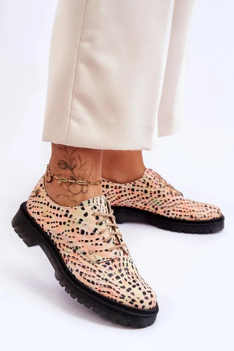 Damskie Skórzane Półbuty Oxfordy Maciejka 04087-18 Pomarańczowo-Czarne