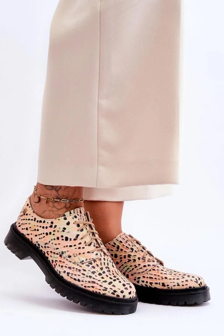 Damskie Skórzane Półbuty Oxfordy Maciejka 04087-18 Pomarańczowo-Czarne