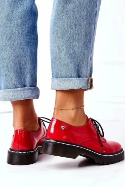 Damskie Skórzane Półbuty Oxfordy Maciejka 04087-08 Czerwone