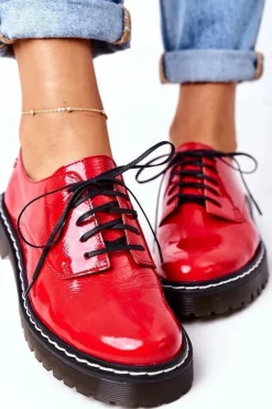 Damskie Skórzane Półbuty Oxfordy Maciejka 04087-08 Czerwone