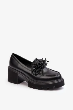 Damskie Skórzane Półbuty Z Ozdobą Czarne Renesma