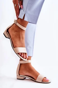 Damskie Skórzane Sandałki Beżowe Shanley