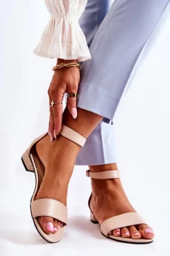 Damskie Skórzane Sandałki Beżowe Shanley