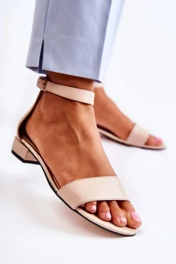 Damskie Skórzane Sandałki Beżowe Shanley