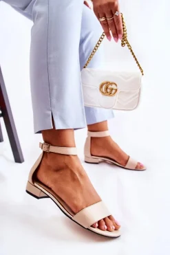 Damskie Skórzane Sandałki Beżowe Shanley