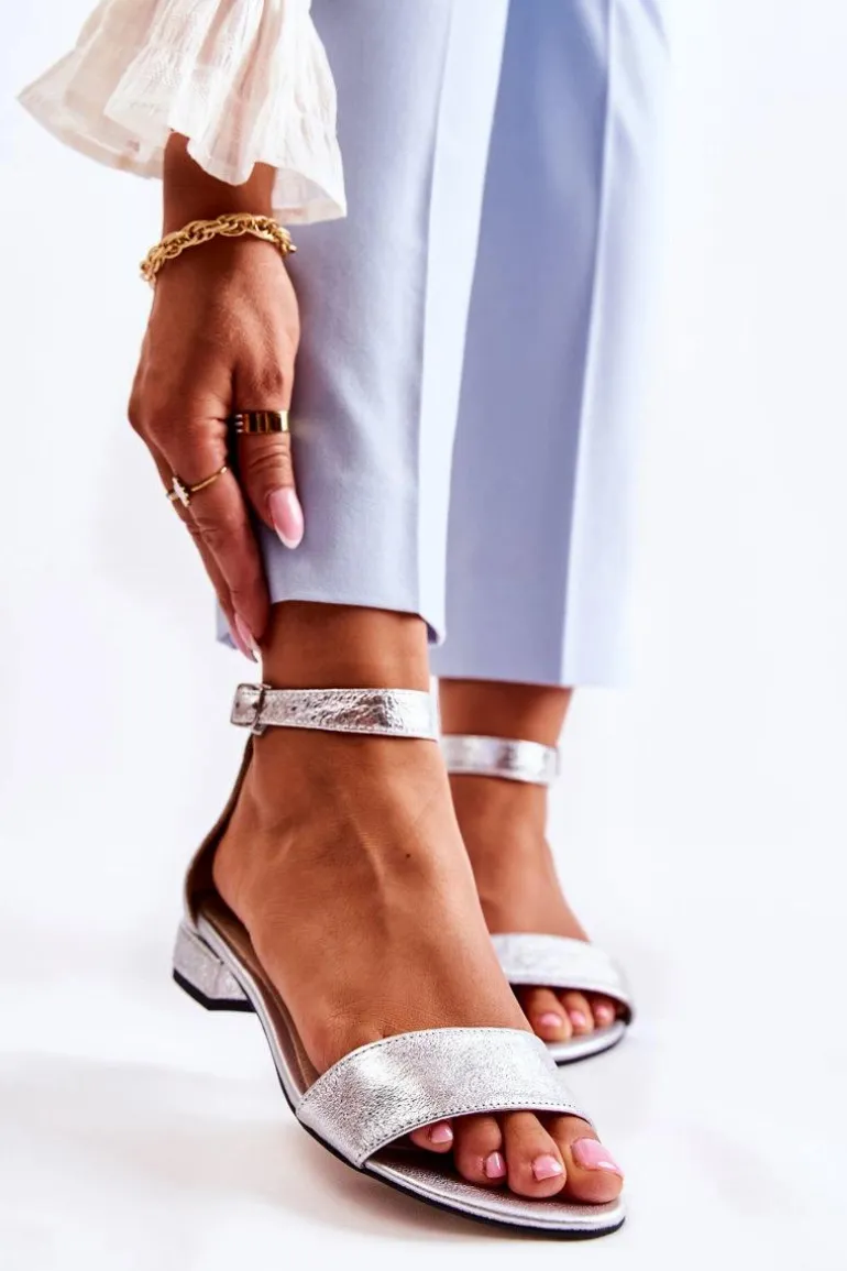 Damskie Skórzane Sandałki Srebrne Shanley