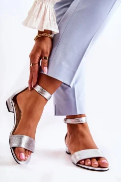 Damskie Skórzane Sandałki Srebrne Shanley