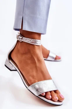 Damskie Skórzane Sandałki Srebrne Shanley